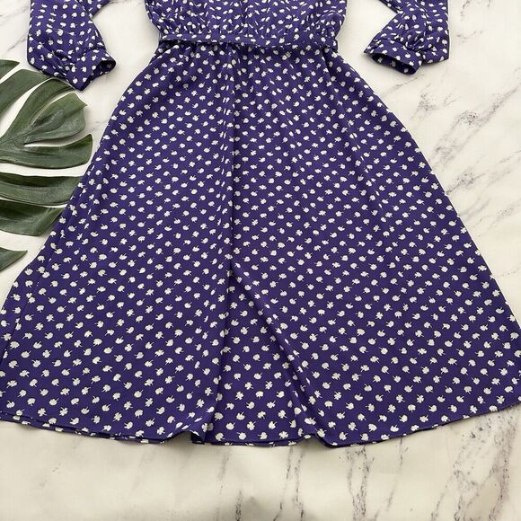 Jonathan Martin Womens Vintage 80s Midi Shirt Dress Size 13/14 Purple Floral - Picture 11 of 11